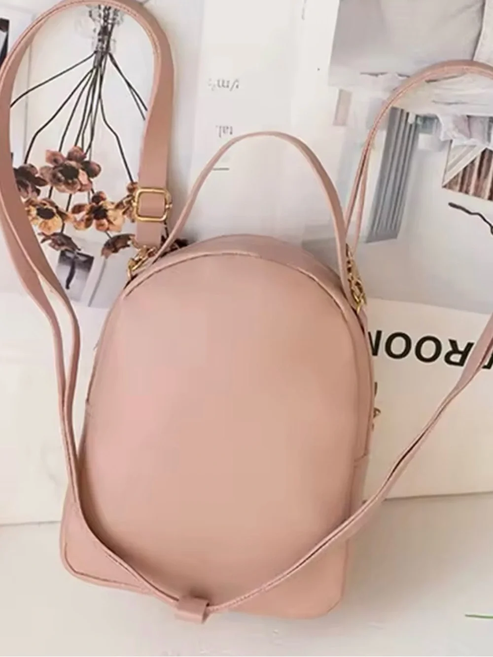 Pink Quilted Mini Backpack with Gold Flamingo Accent